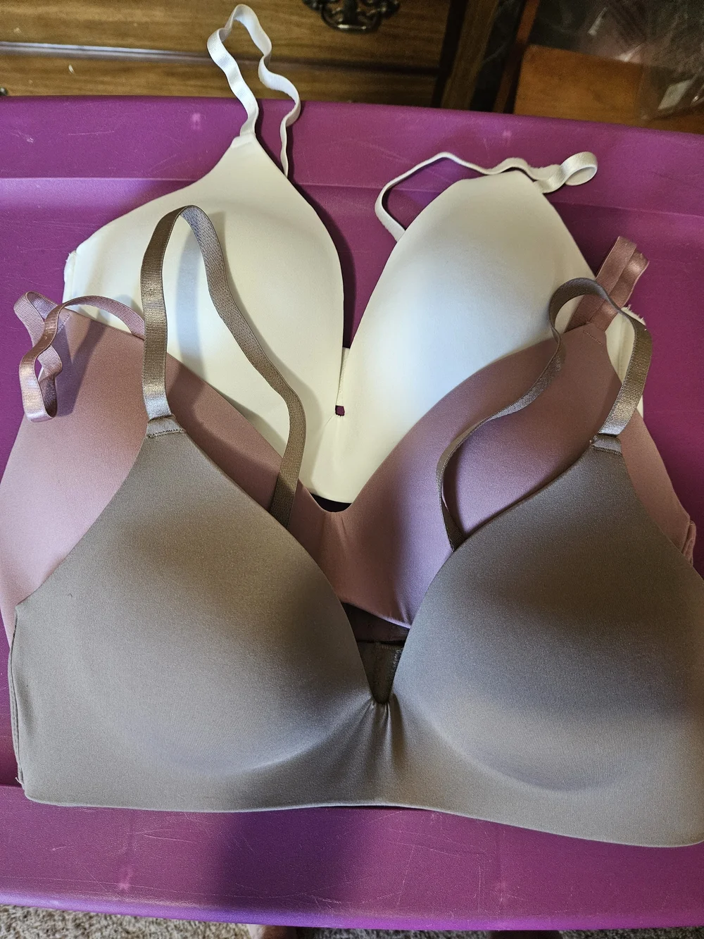 Wireless Seamless T-Shirt Bra - Cream, Mauve, and Taupe
